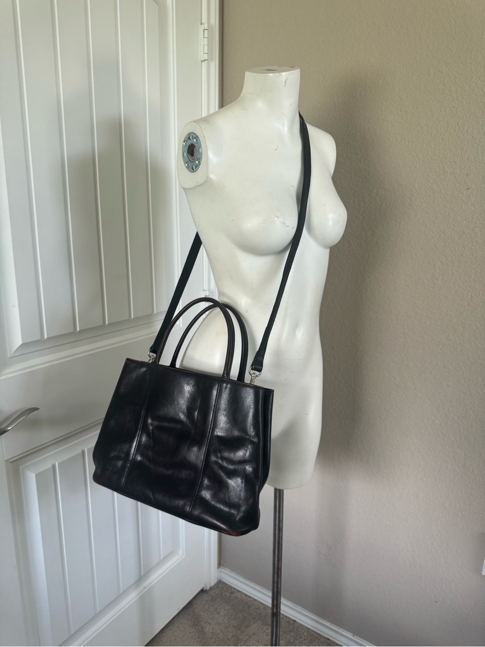 Dillard Black Leather Shoulder Tote Bag with Removable Strap